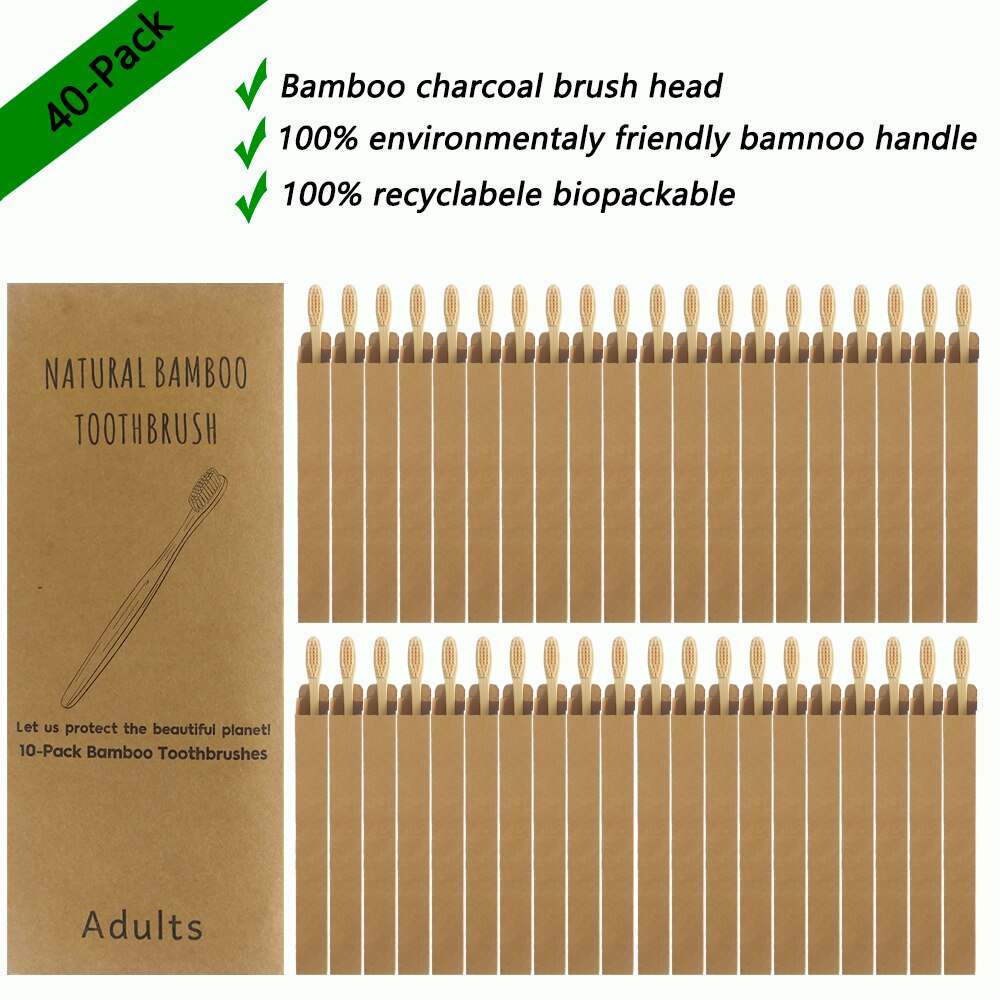 40 Pack Zahnbürste Umweltfreundliche Regenbogen Bambus Weiche Fibre Zahnbürste Biologisch Abbaubar Zähne Pinsel Solide Bambus Griff Zahnbürste: 40Pcs Beige