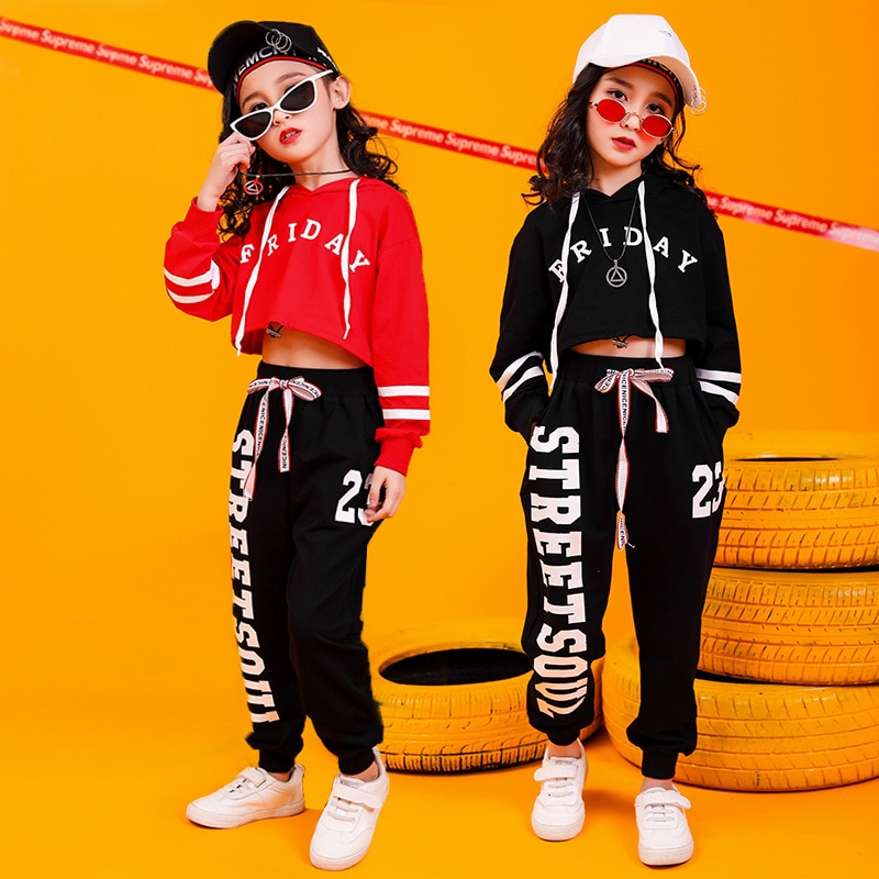 Mit Kapuze freundlicher Hüfte-hüpfen Anzug Für Mädchen Hübscher Jazz tanzen Kostümich Mädchen Hiphop verlieren Leistung Kleidung einstellen