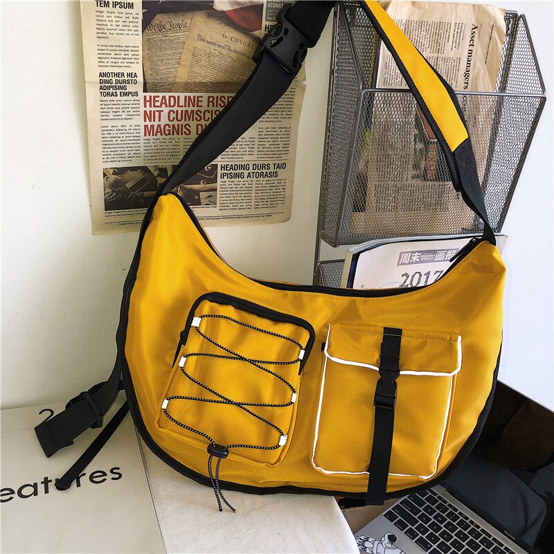 Saco do mensageiro da marca na moda japonesa saco das senhoras saco funcional vento harajuku bolsa de ombro estudante saco de ferramentas saco de esportes luz: YELLOW