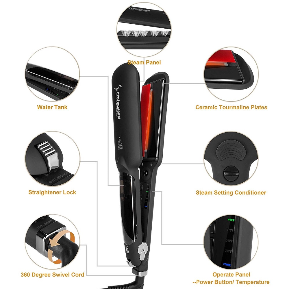 Dampf Haarglätter Infrarot Heizung Flache Eisen LED-anzeige Keramik Richt Eisen Styling Werkzeug für Nass-Und Trocken Flache Eisen