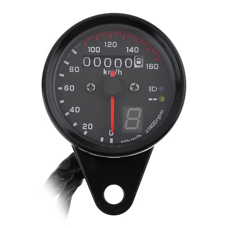 Para motocicleta tipo Cafe Racer velocímetro, medidor cuentakilómetros 0-160 Km/H instrumento con indicador Led