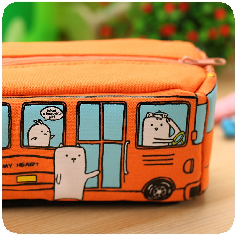 4 cores kawaii grandes sacos de lápis de ônibus 3d caso multifunções 2016 nova capacidade material escolar papelaria quente