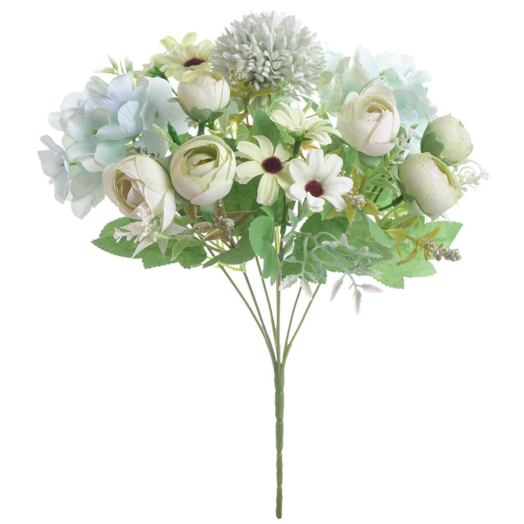 Kunstzijde Thee Rose Boeket Home Hotel Tafel Decoratie Nep Bloem Bruiloft Bruid Bedrijf Bloemen Boeket: 31cm green