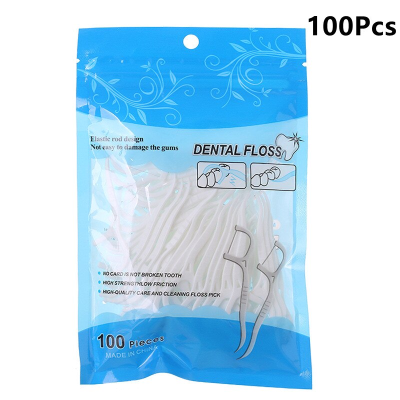 50/100 Pcs Bow Shape High Tension Dental Flosser Interdental Cleaning Tool Ultra-fine Flossing Teeth Stick Toothpicks Oral Clean: Ivory