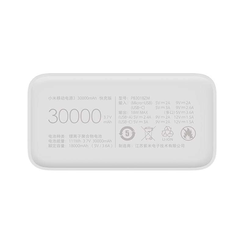 Batería externa Original Xiaomi Mi 3 PB3018ZM 30000 mAh 18W cargador rápido bidireccional tipo C 30000 mAh carga rápida para iPhone Samsung