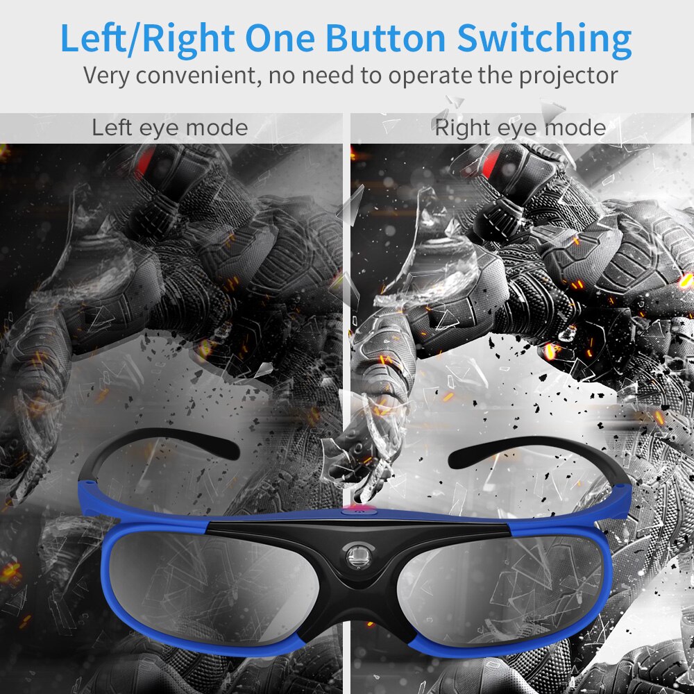BOBLOV – lunettes à obturateur actif 3D dlp-link, JX-30, 96Hz/144Hz, rechargeables USB, bleu pour Home cinéma, pour projecteur Dell BenQ W1070 W700