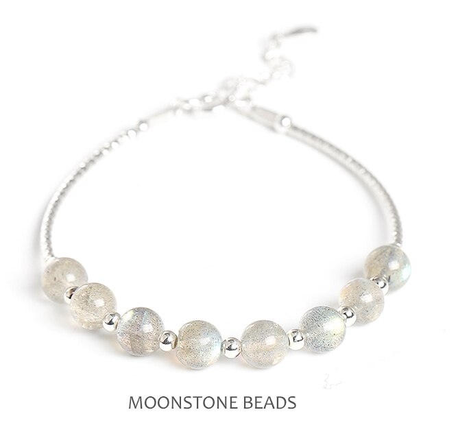 Morango quartzo pulseira moonstone 925 prata esterlina pulseira para mulheres presentes artesanais moda jóias: MOONSTONE BEADS