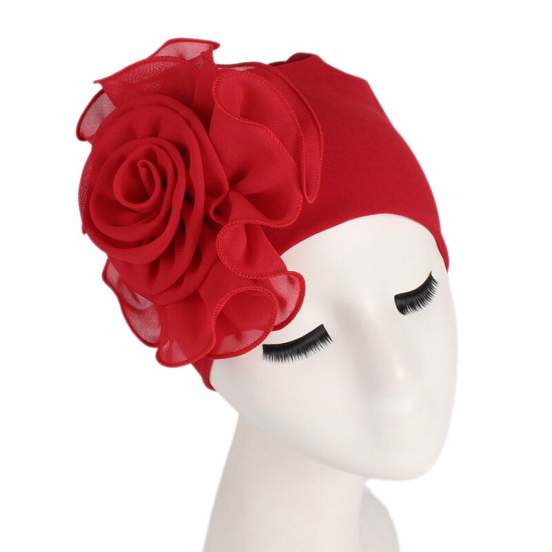 Vrouw Mooie Bloem Tulband Elastische Doek Hoofd Cap Hoed Moslim Vrouwen Hijaabs Dames Haar Accessoires Sjaal Cap: Rood