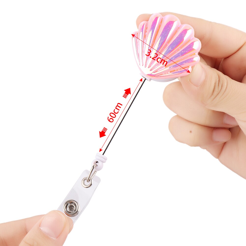 6 colors Shell Shape Resin Pull Name ID Card Badge Reel Holder Nurse Badge Reel Clip Retractable Exhibition Chest Card