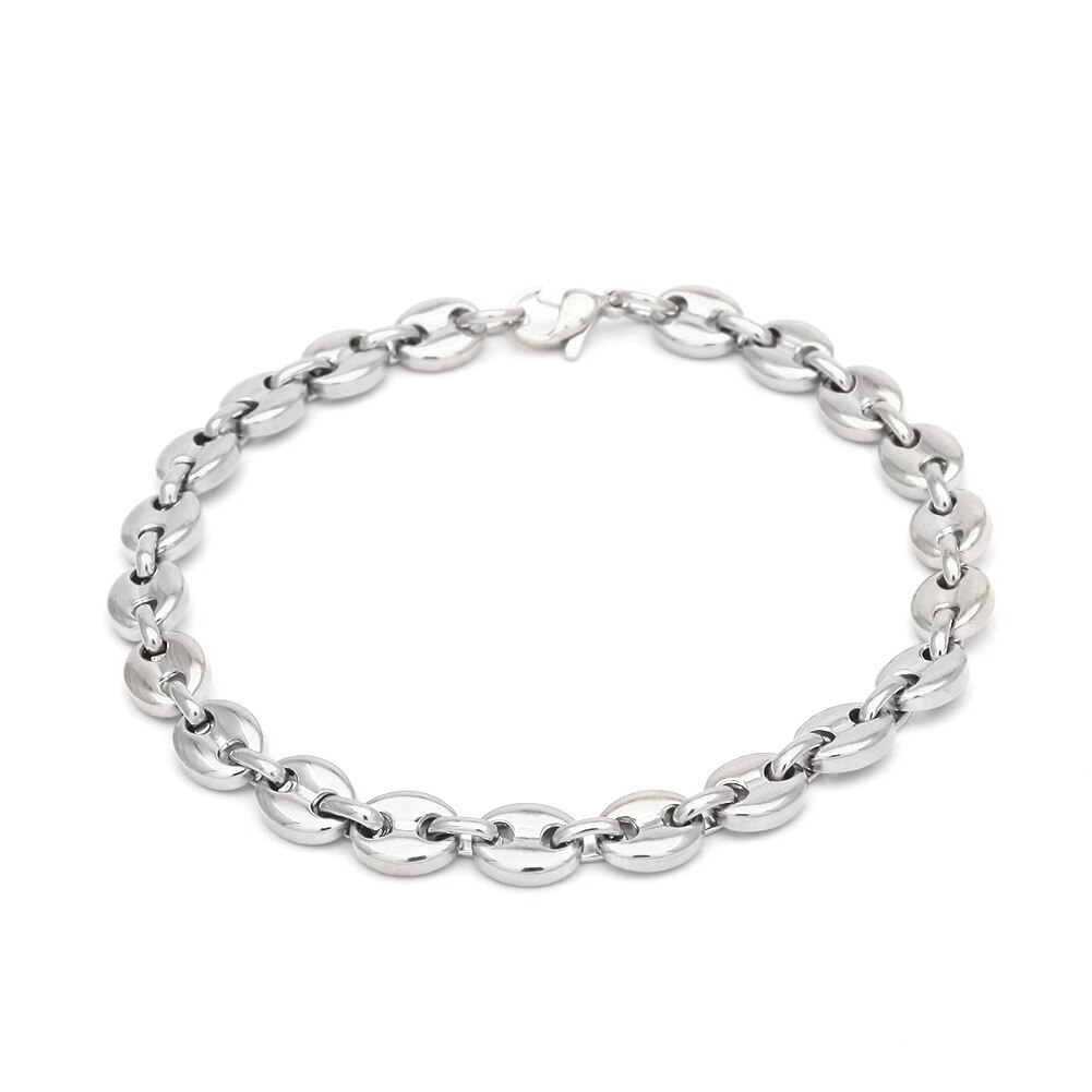 8mm 10mm 13mm koffieboon kettingen voor mannen vrouwen roestvrij staal varkensneus schakelkettingen armbanden choker set valentijnsdag: Armband zilver / 13mm