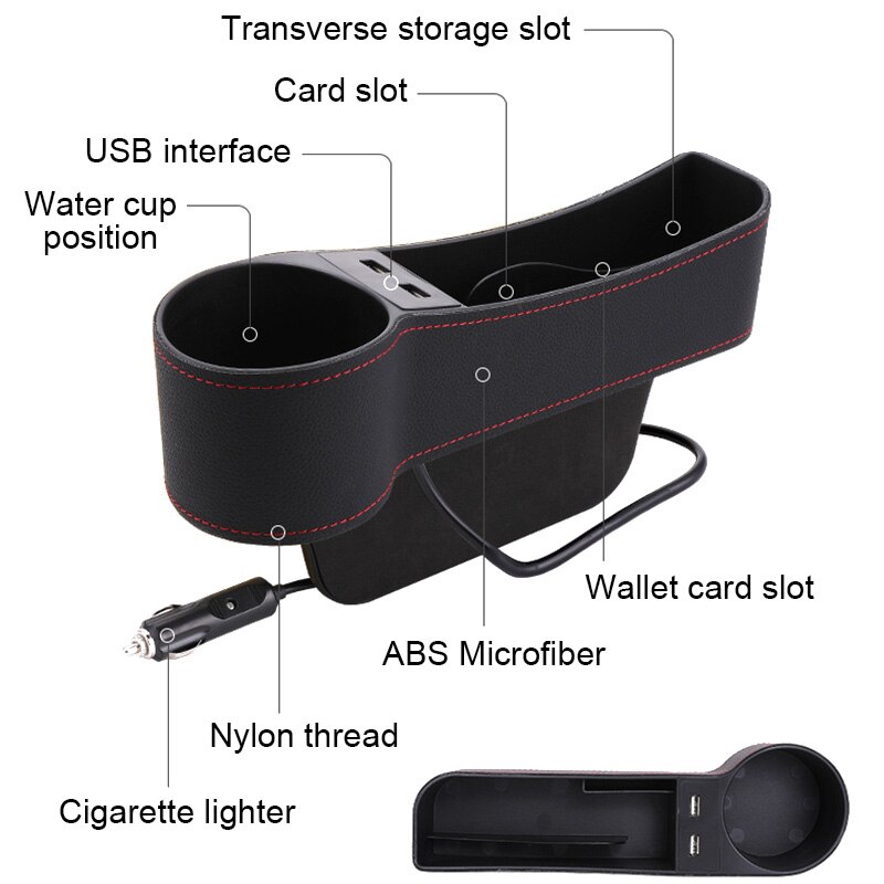 Organiseur universel de siège de voiture 2 pièces, organiseur de poche avec Interfaces USB, boîte de rangement pour accessoires intérieurs de voiture en cuir
