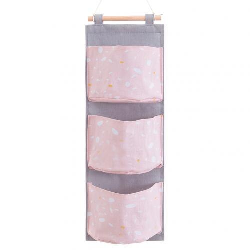 3 bolsillos Oxford tela colgante de pared de puerta diversos bolsa de almacenamiento armario de algodón Lino baño bolsa de almacenamiento organizador de juguetes cosméticos: Rosa