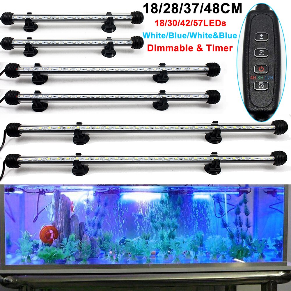 Barra de luz LED resistente al agua para acuario, lámpara de luz LED regulable de 18-48CM con temporizador para acuario, acuarios y acuarios: 18cm 18LEDs AU Plug