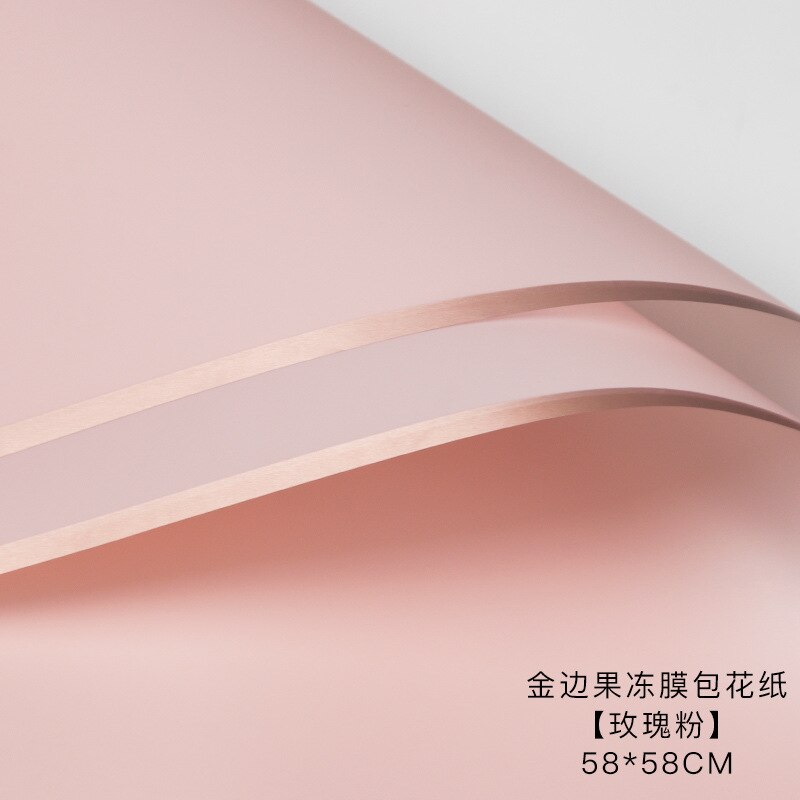 Waterproof Golden Edge Craft Paper Half Transparent Jelly Film Flower Bouquets Wrapping Paper DIY Packing Florist Supplies: rose pink