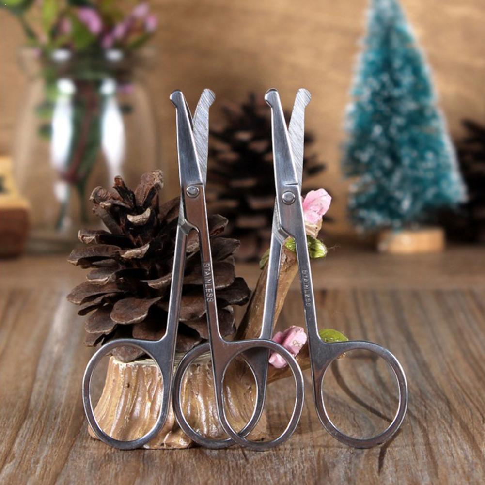 100% 3.5" Stainless Steel Mini Portable Mustache Tips Hair Nose Safety Curved Scissor Trimmer Remover Ear H4M3
