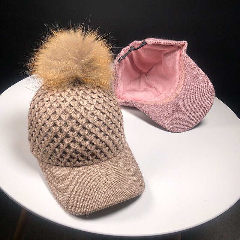 Herfst winter muts effen gebreide baseball pet met fuax bont pompons bal voor dames heren buiten warme gebreide muts baseball petten