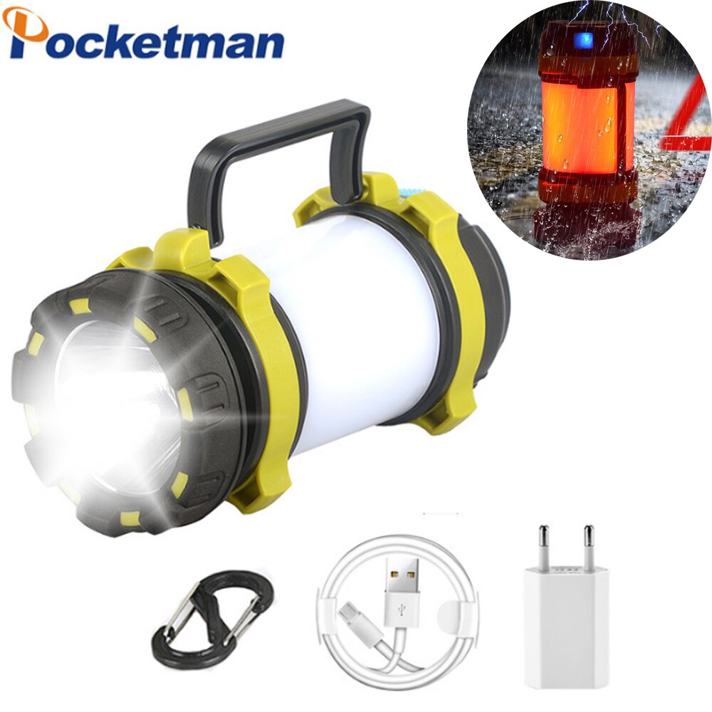 Red And White Light Portable Camping Lamp Built In Battery LED Camp Lantern USB Rechargeable Flashlight For Hiking Fishing