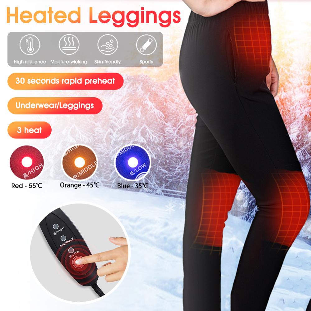 Electric Heated Warm Pants Men Women USB Heating Base Layer Elastic Trousers Insulated Heated Underwear for Camping Hiking