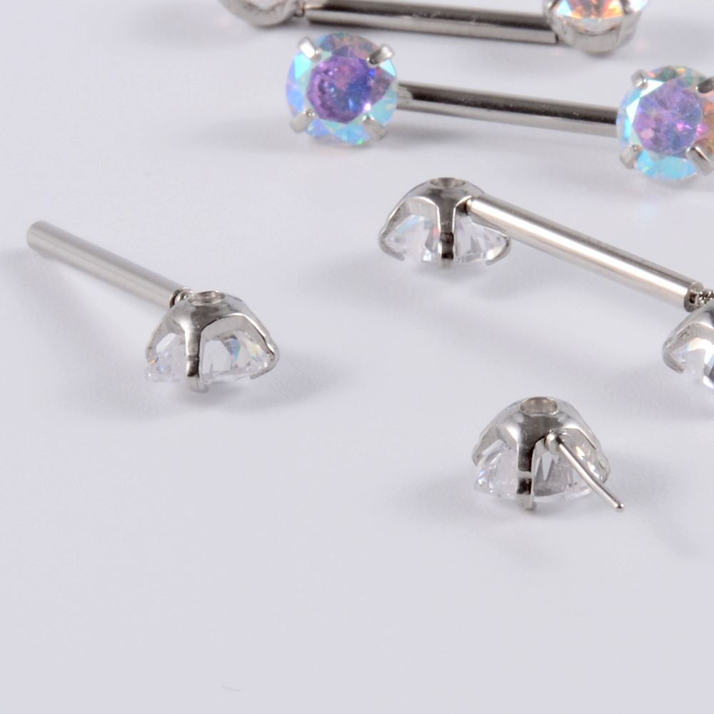 Cz Gem Tepel Barbell Ring Threadless Ab &amp; Clear Crystal Tepel Ring Perspassing Tepelhoedje Threadless Piercing Body Sieraden