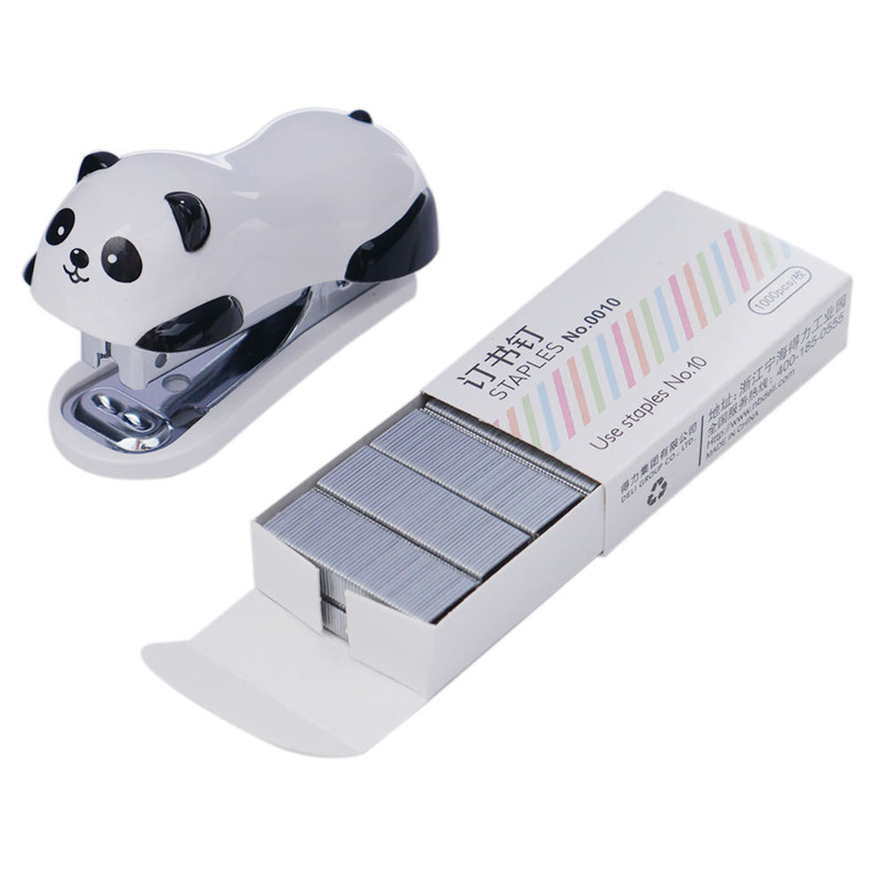 Cartoon Panda Mini Stapler Staples Set School Office Supplies Stationery Paper Binding Binder Book