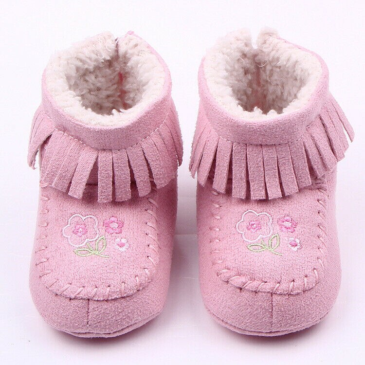 Nette Neugeborene Baby Mädchen Weichen Booties Winter Warm Schnee Stiefel Blume Sohle Schuhe 0-18M