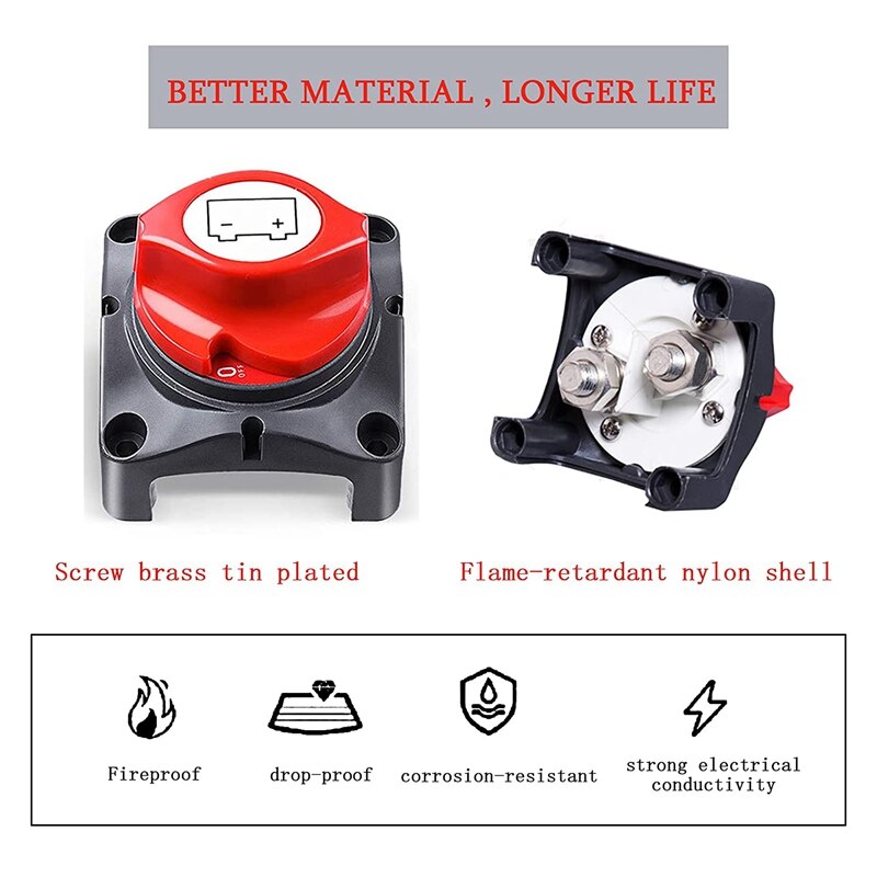 12V 24V 48V Battery Disconnect Switch, RV Master Isolator Cut Off Switch for Marine Boat Car Truck Camper RV Trailer