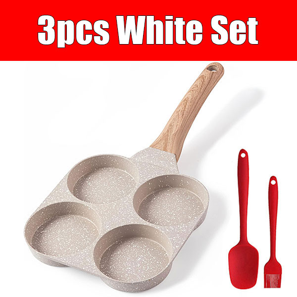 Eierpan Omeletpan 4-kops anti-aanbak granieten omeletkoekenpan Pannenkoekenpan Gezonde eierkoker Geschikt voor gasfornuis en inductie: Rood