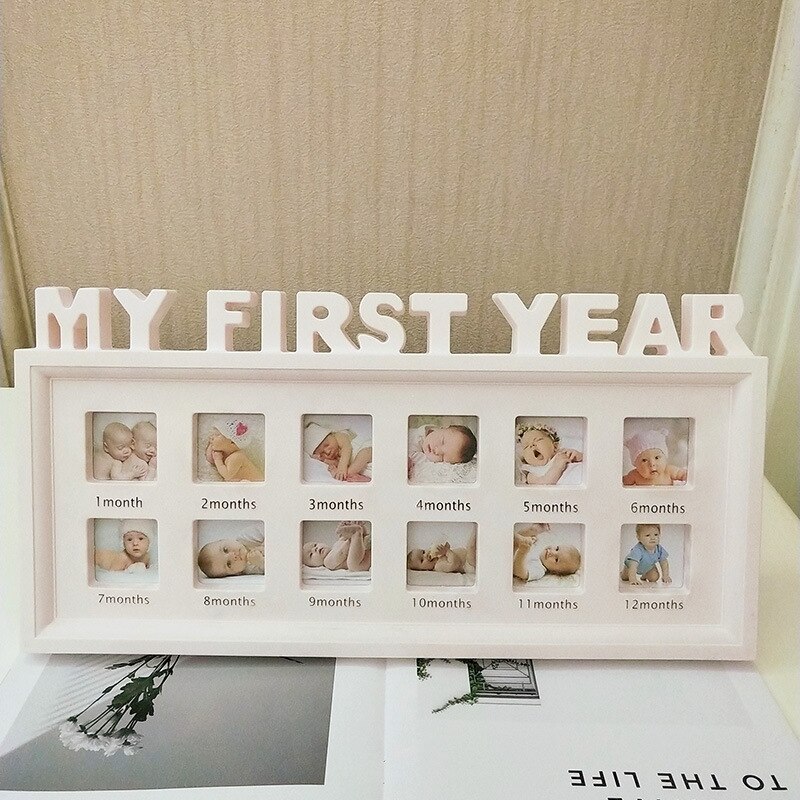 "Mój pierwszy rok" zdjęcia kreatywny DIY 0-12 miesięcy pamiątki dla dzieci z okazji dla dzieci rozwijających się pamięci prezent wyświetlacz ramka na zdjęcia z tworzywa sztucznego