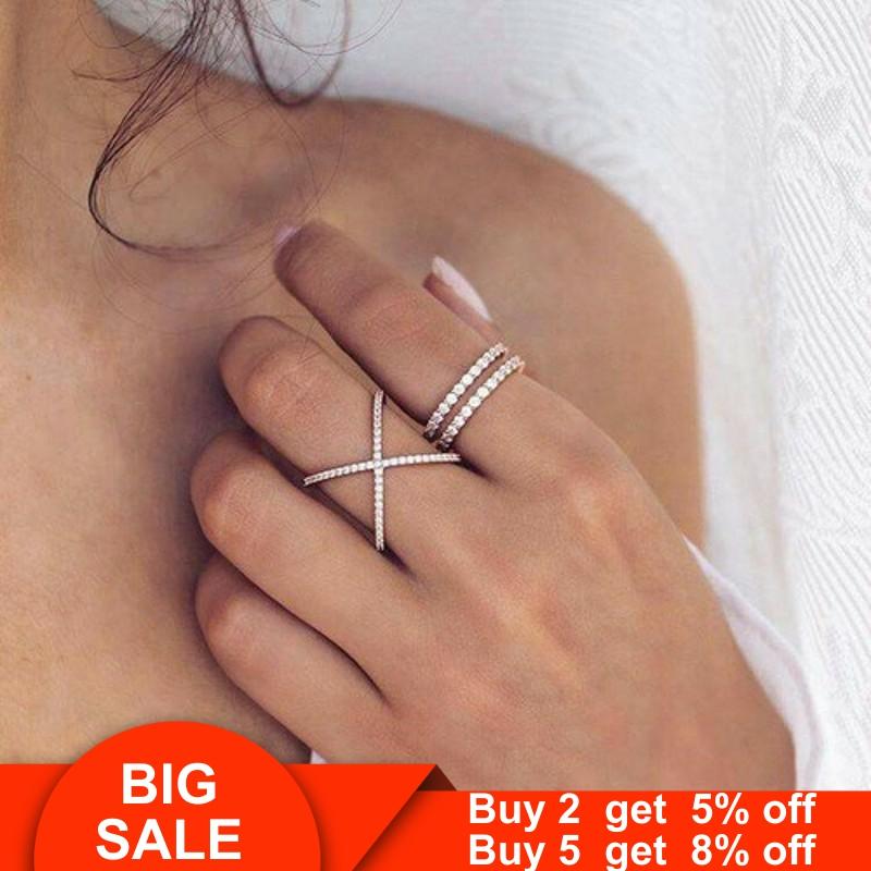 Female Cross ring 925 Sterling silver Micro Pave AAAAA Cz Engagement Wedding Band Rings for women Bridal Party Jewelry