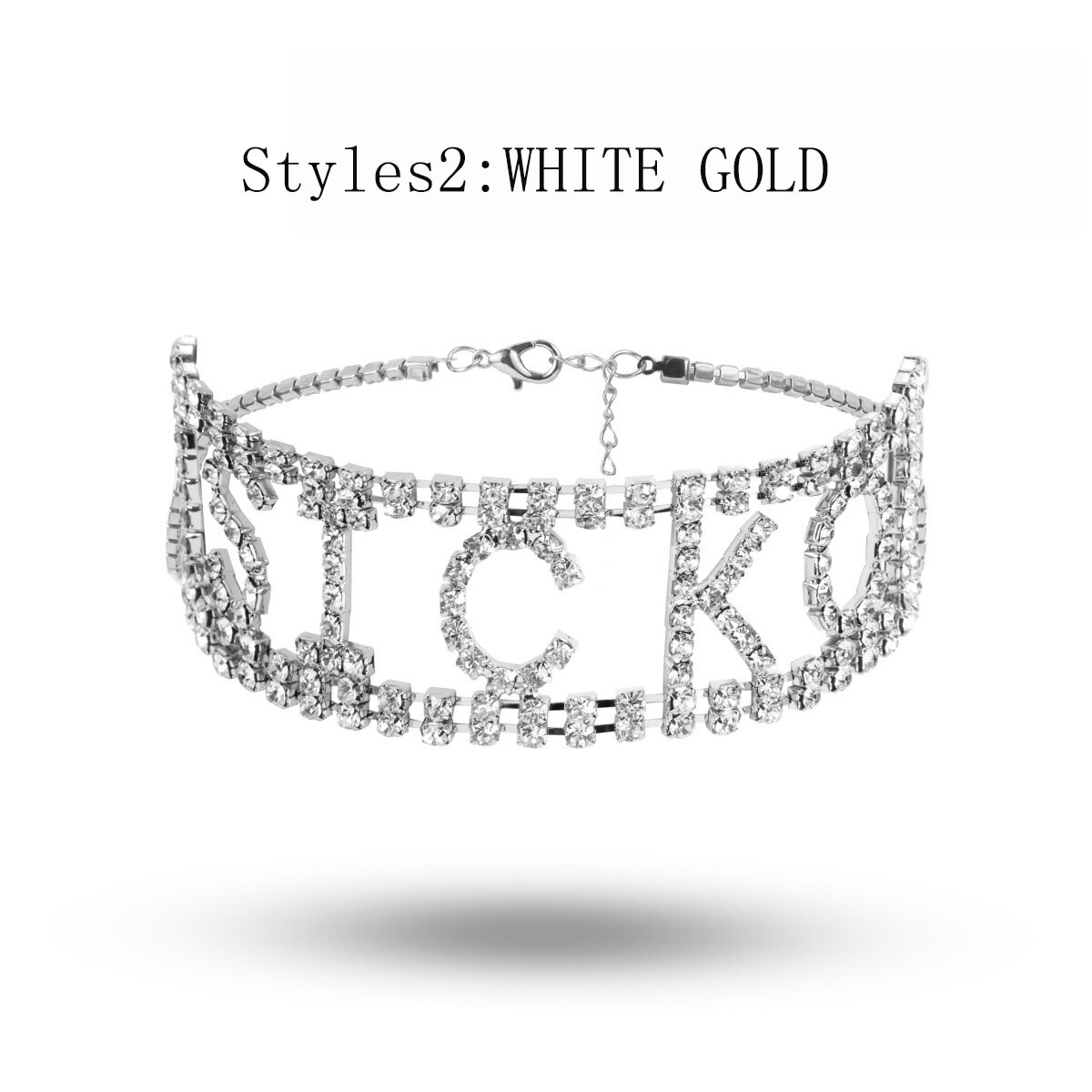 Collier à breloques en forme de lettres de Club exagéré, Cool, ras du cou de couleur or argent en Zircon, brillant pour filles: Styles2 WHITE GOLD