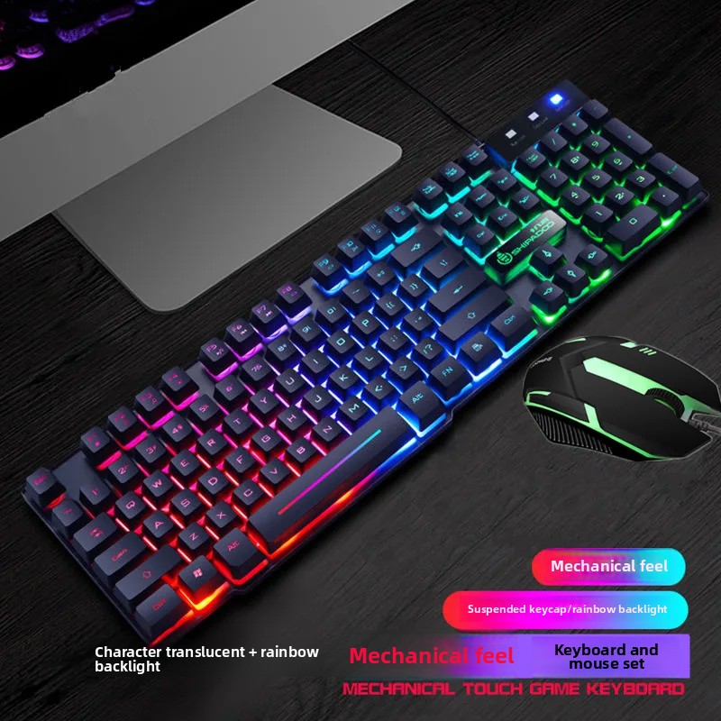 Thickened backlit rainbow glowing keyboard mouse set feel keyboard of the season model from mainland china