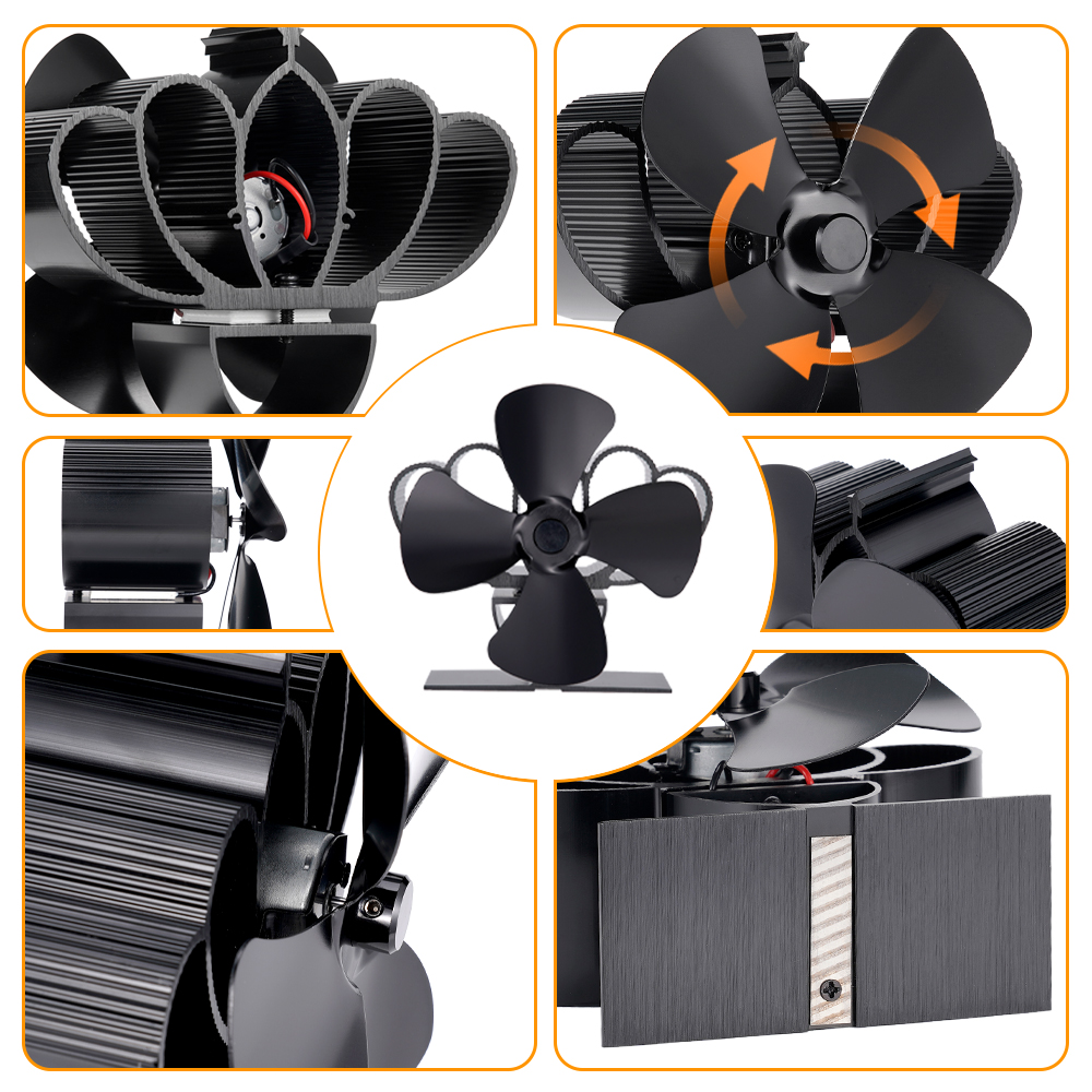 4-Blatt-Kaminventilator, wärmebetriebener Ofenventilator, Heizung für Holzscheite, Holzbrenner, umweltfreundlicher Kaminventilator, effiziente Wärmeverteilung für zu Hause