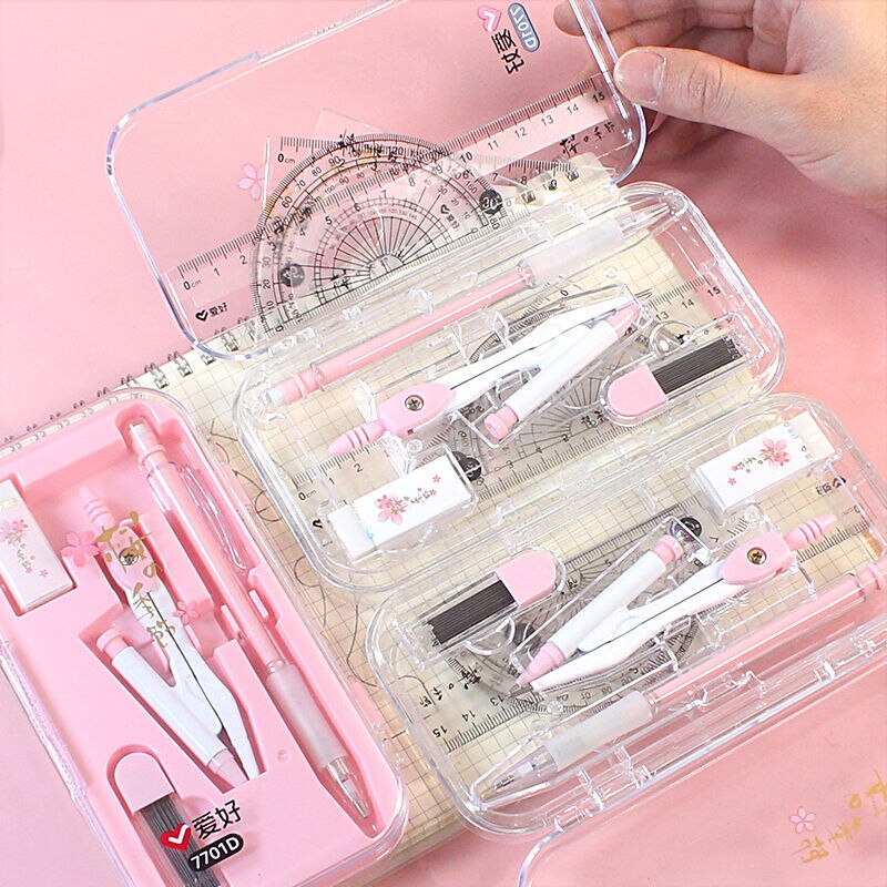 8pcs/set Compasses Ruler Stationery Set Math Geometry Tools for Students To Draw School Office Supplies