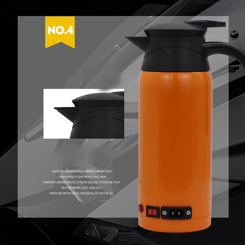 12-24v 800ml säker bil rostfritt stål elektrisk uppvärmd vattenkokare flaska kopp resa bil vattenkokare bilvärmare orange