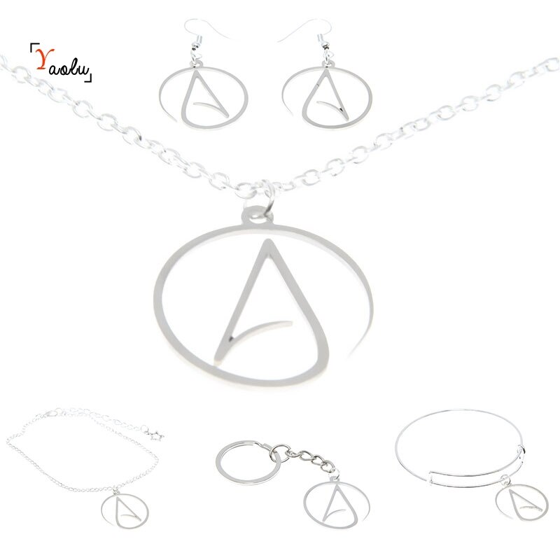 Atheist Atheism Symbol Jewelry set Atheist amulet religion Stainless steel Charm Necklace Bangle Keyring Earring Ankle: 1set