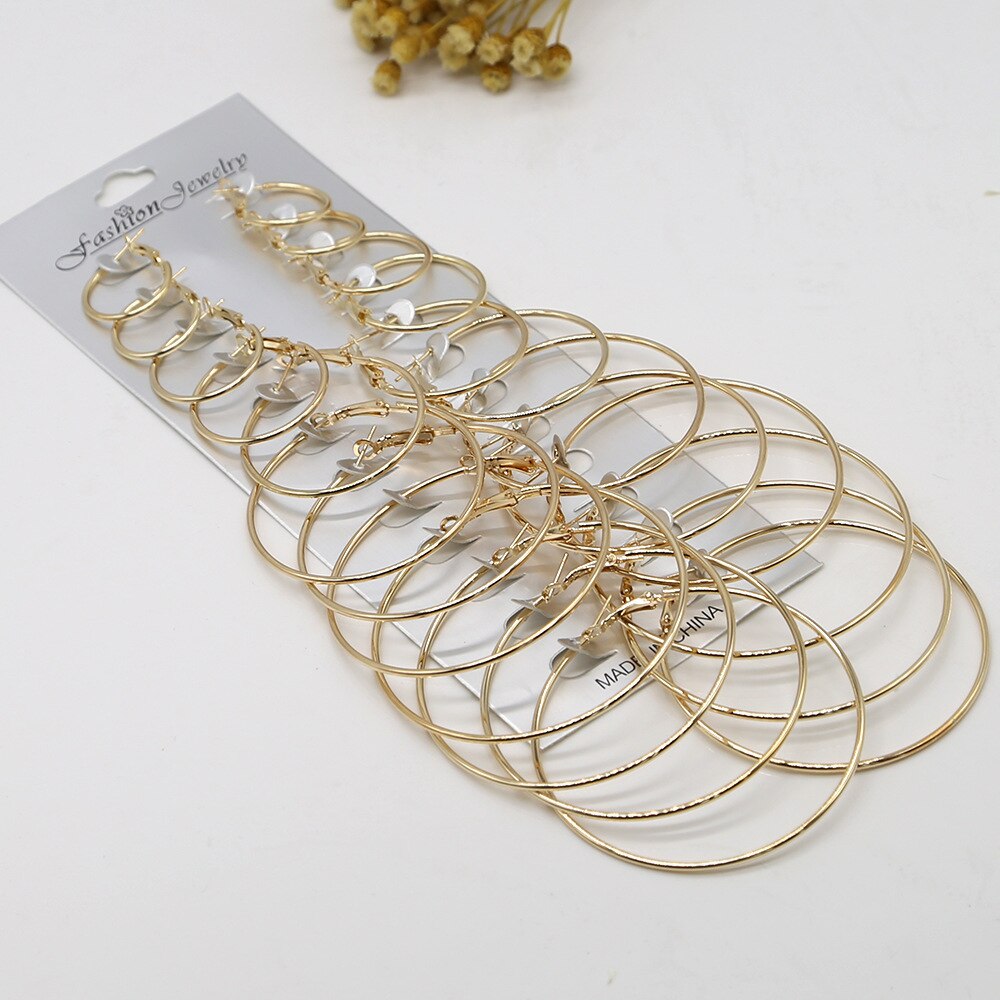 12 Paren/set Oversized Grote Cirkel Hoepel Oorbellen Set Voor Vrouwen Simple Punk Brinco Ronde Oorbellen Partij Sieraden