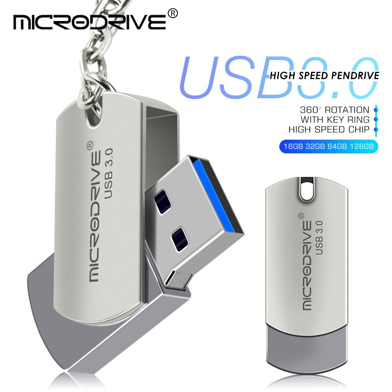 Rvs Usb 3.0 Flash Drive 128Gb Pend Drive 16Gb 32Gb 64Gb U Disk Usb Stick met Sleutelhanger Flash Drive