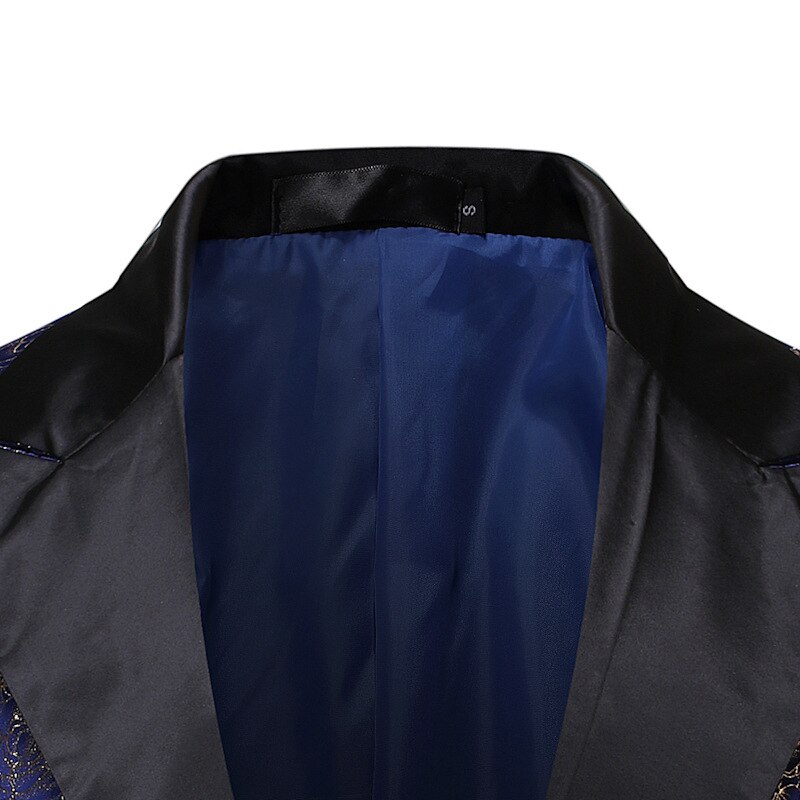 Men's Rose Gold Print Suit Jacket One Button Patchwork Colalr Dress Blazers Male Party Dinner Wedding Stage Clothes for Singers