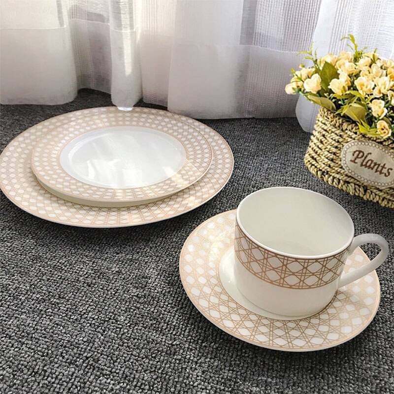 Tasse à café en rotin doré, à carreaux, en céramique, thé, noir, vaisselle, Animal, de mariage et de pendaison de crémaillère