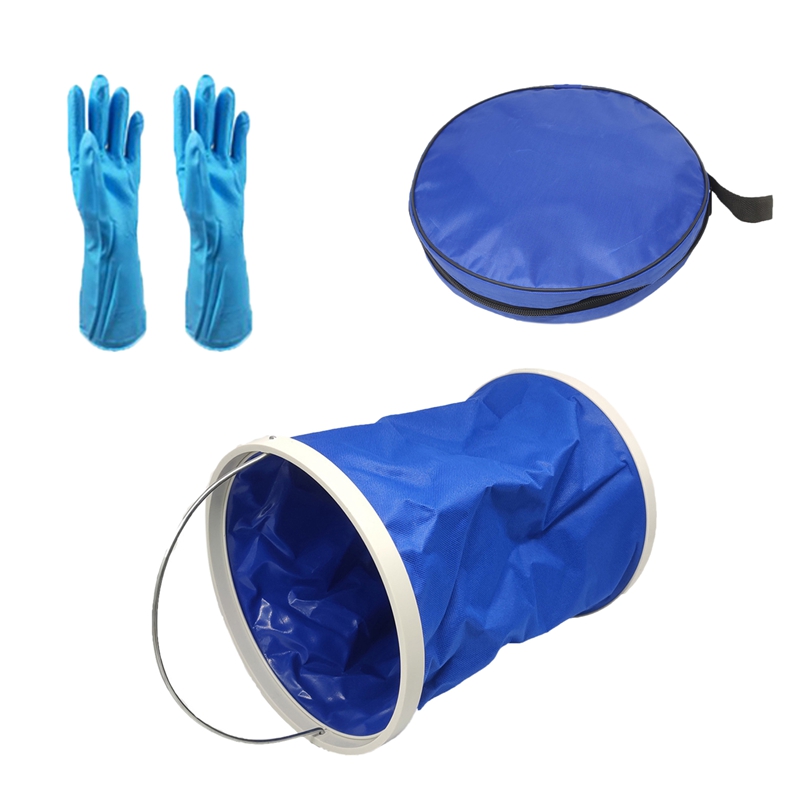 Folding Bucket Retractable Bucket with Gloves Multifunctional Swimming Pool Cleaning Accessories: Default Title