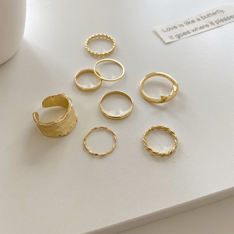 8 Stks/sets Fijnere Ringen Set Voor Vrouwen Metal Hollow Ronde Opening Vrouwen Gesp Joint Staart Vinger Ring Voor Meisje Party huwelijksgeschenken