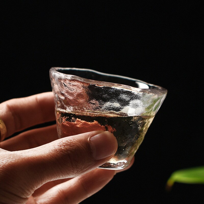 Taza de vidrio resistente al calor, vaso de Sake de estilo japonés hecho a mano, martillado pequeño, , 1 ud.