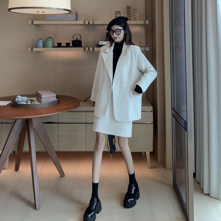 Bella filosofi våren damesett kordfløyel blazer ol jakke kvinne 2 deler doble kåper outwears underdeler