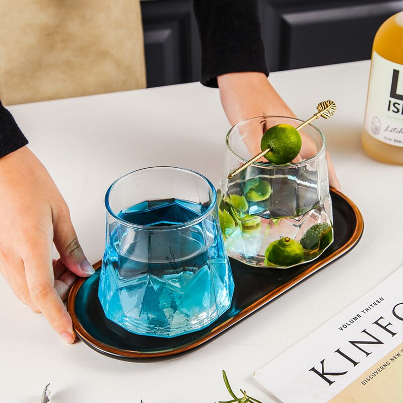 Iceberg Cup High Borosilicate Glass Coffee Milk and Cold Drink Simple Personality Transparent Blue Glass Cup