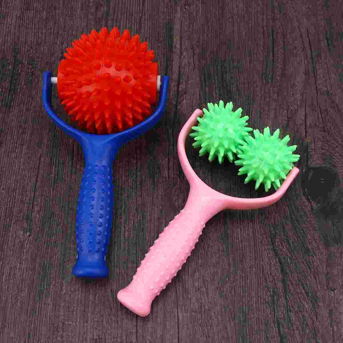 2pcs Roller Massager Plastic Portable Roller with Handle Hand Body Pain Relief Tool (Double Green with