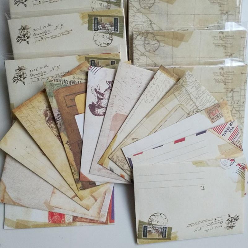 12Pcs/Set Mini Retro Style Travel Envelop Kraft Paper Envelopes For Letter Mini Postcard Small Greeting Years Greeting