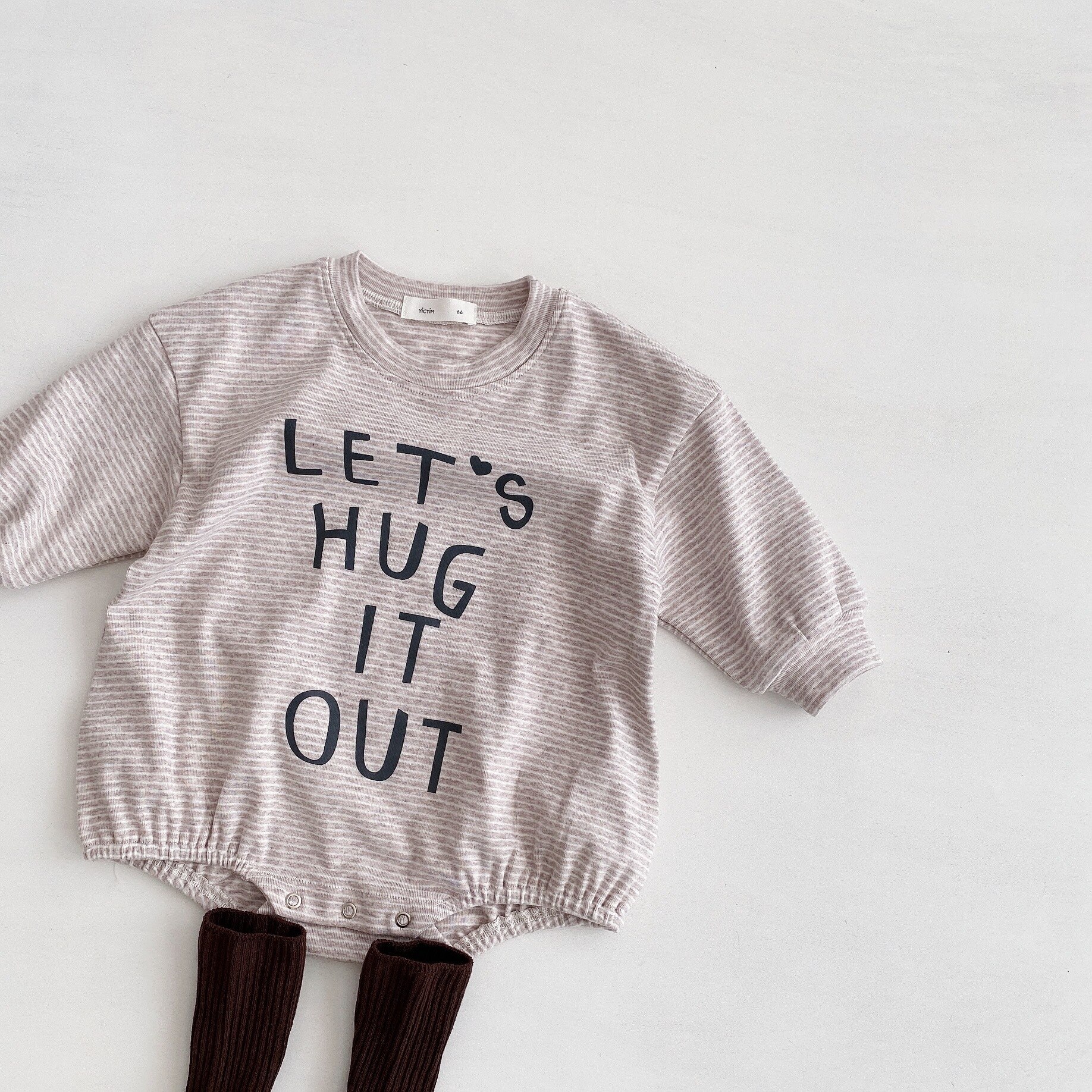 Baby Jongens Meisjes Puur Katoen Brieven Afdrukken Lange Mouw Jumpsuits Baby Kids Gestreepte Overall