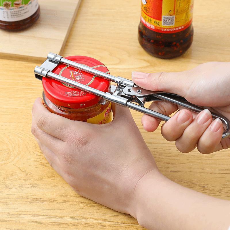 Abridor de botellas multifunción ajustable, tapas de acero inoxidable, abridor de tarros, abrelatas de tornillo que ahorra trabajo para herramientas de cocina