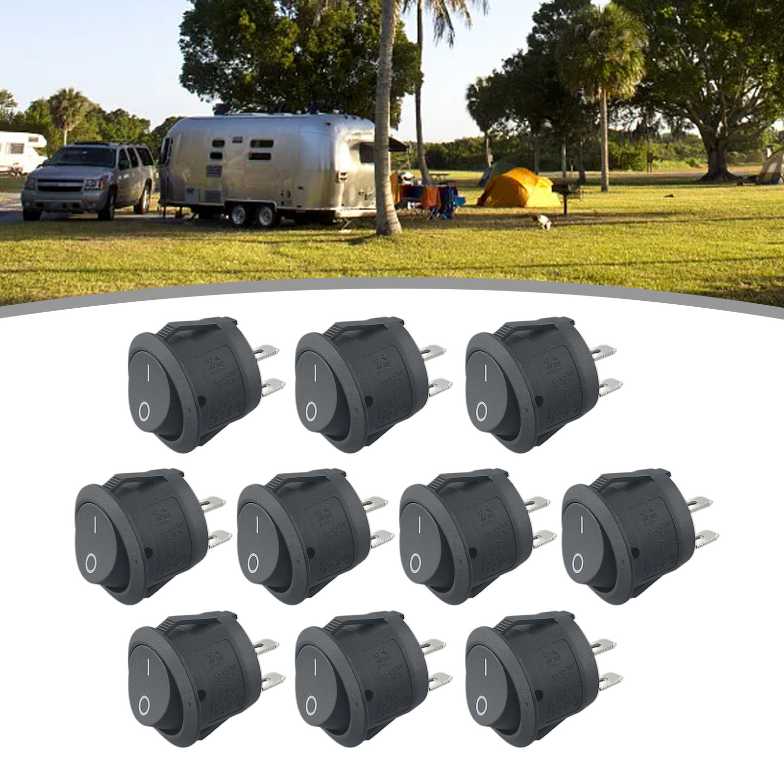 10 Uds. Interruptor basculante redondo de 12V encendido/apagado 2 pines SPST Camper Van caravana autocaravana para coche Auto barco electrodomésticos