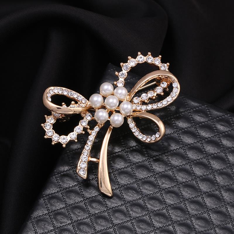 baiduqiandu Pearl & Crystal Booches Pin Charming Bow Butterfly Flower Guitar Women Wedding Bouquet Clothing Dress Accessories: 9136 Gold